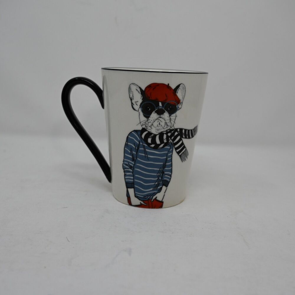 Signature French Bulldog Mug Hipster Dog Coffee Cup Scarf Hat